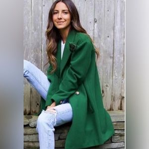 NWT Something Navy Gemma Wool Blend Double Breasted Coat in Kelly Green